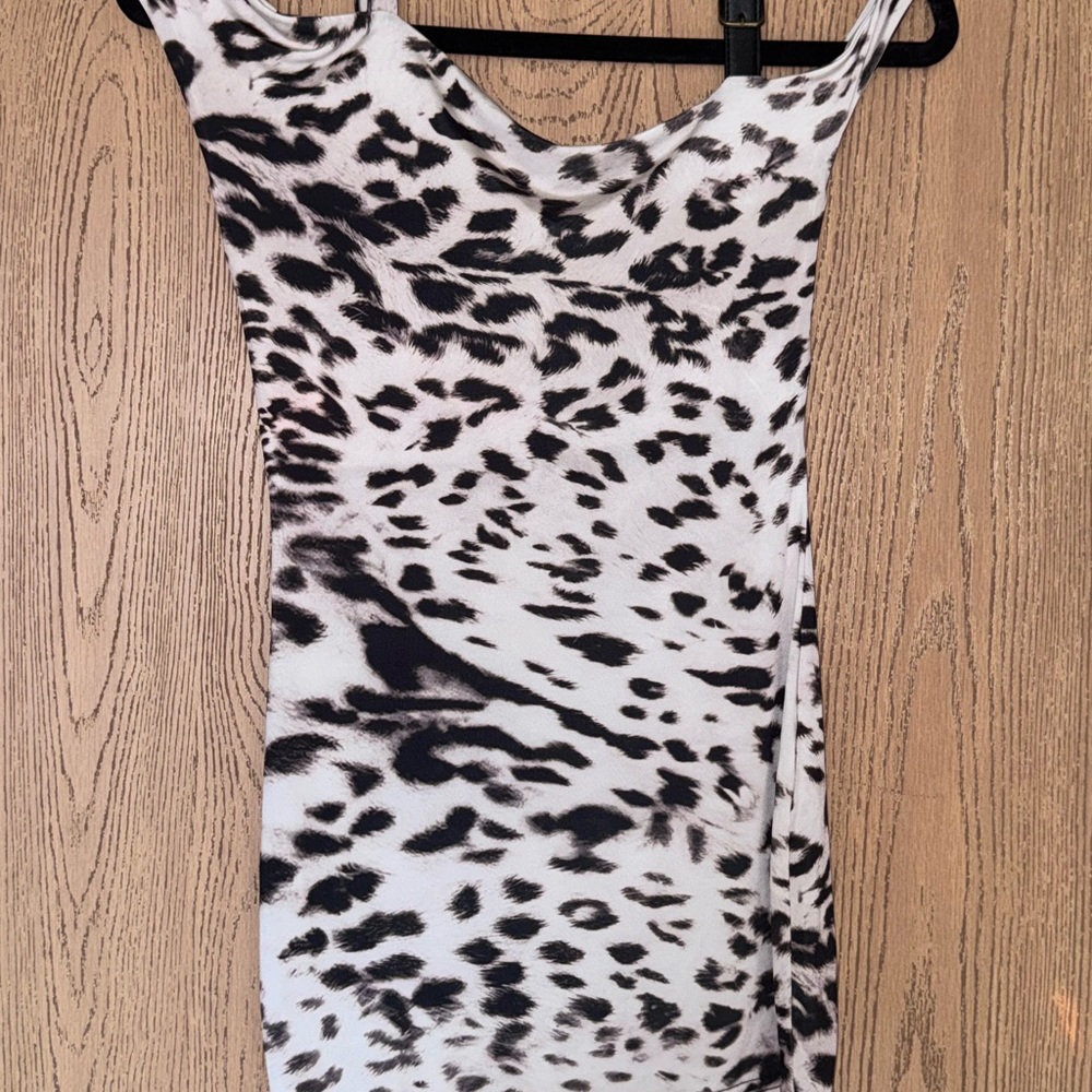 PrettyLittleThing Black and White Animal Print Dress